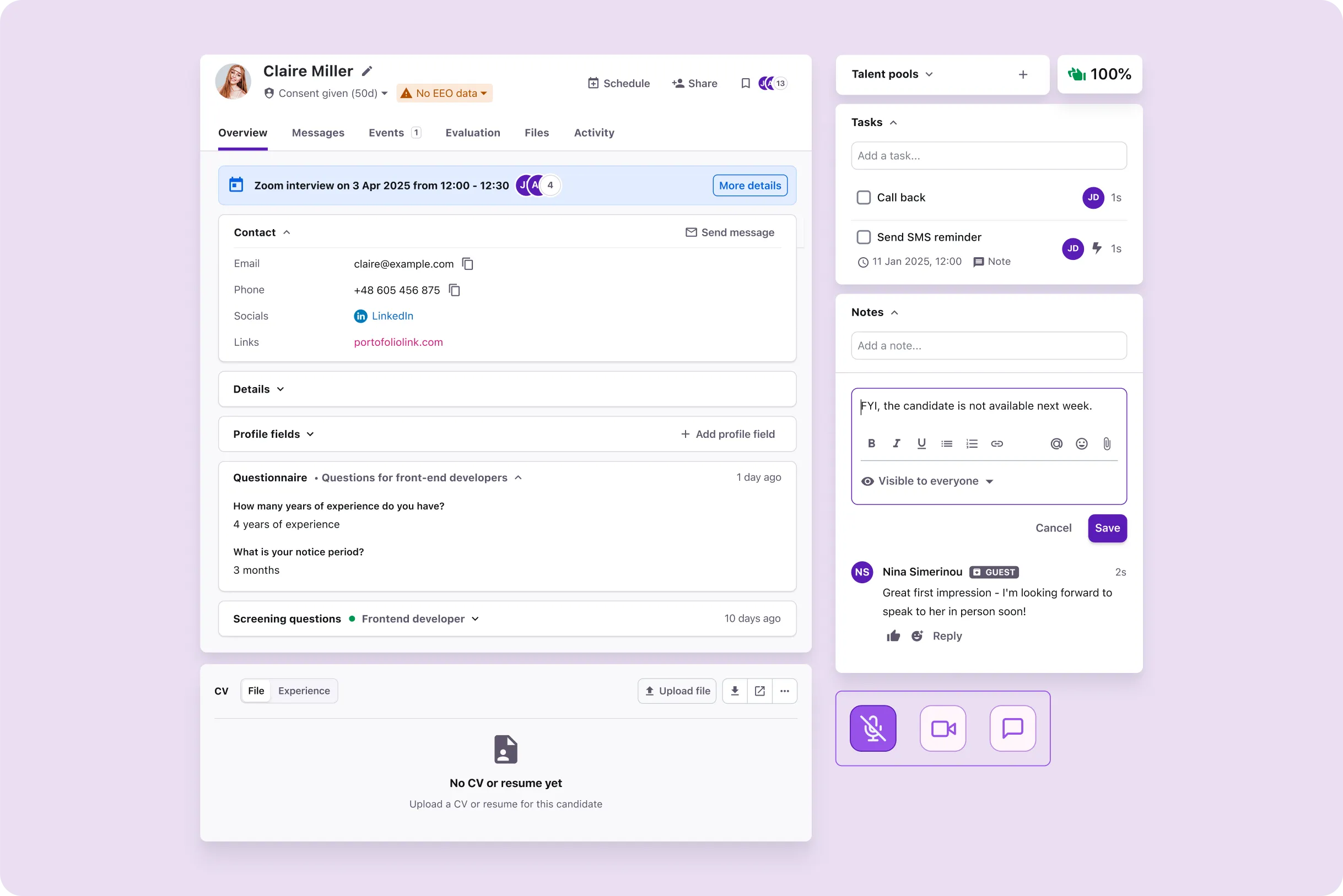 Fill in the candidate profile